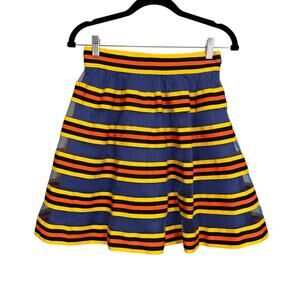 Asos Mini Flared Skirt 6 Yellow Multicolored Striped Sheer A-Line Pull On Retro
